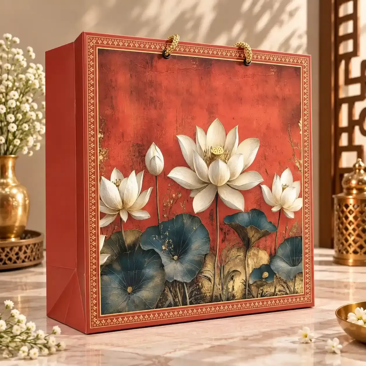 CARRY BAGS WITH LOTUS DESIGN